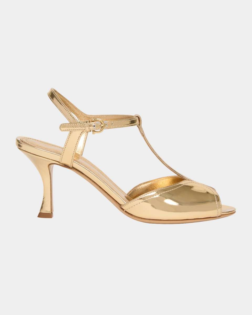 Ely Metallic T-Strap Sandals
